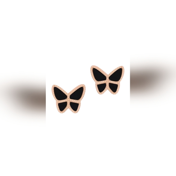 adornia Jewelry - Adorina NEW Dainty Elegant Black Butterfly Studded Earrings 14k Rose Gold Plated